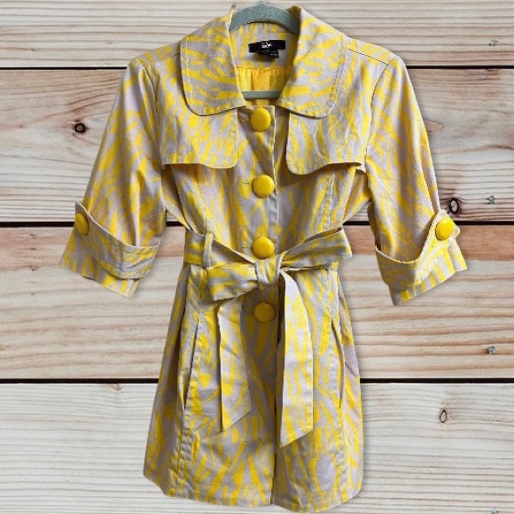 Anthropologie Luii Belted Yellow & Gray Lined Trench Jacket - Picture 3 of 9